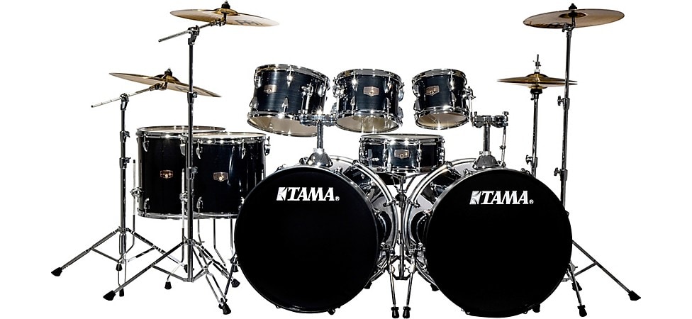 TAMA Imperialstar 8-Piece Double Bass Drum Set with MEINL HCS Cymbals Hairline Black