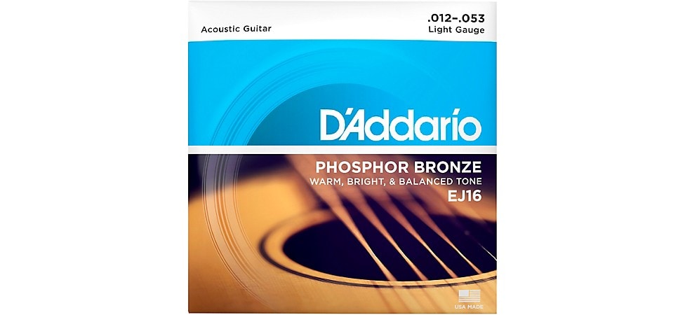 D'Addario EJ16 Phosphor Bronze Light Acoustic Guitar Strings .12-.53