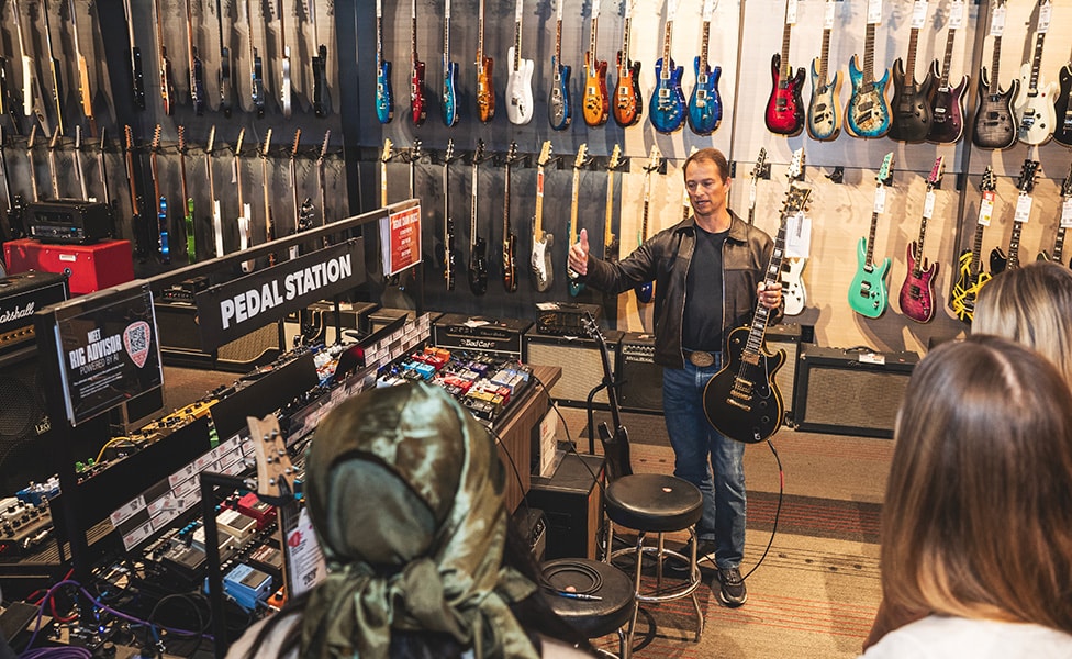 Guitar Center CEO Gabe Dalporto Pedal Station Demo at Guitar Center Hollywood