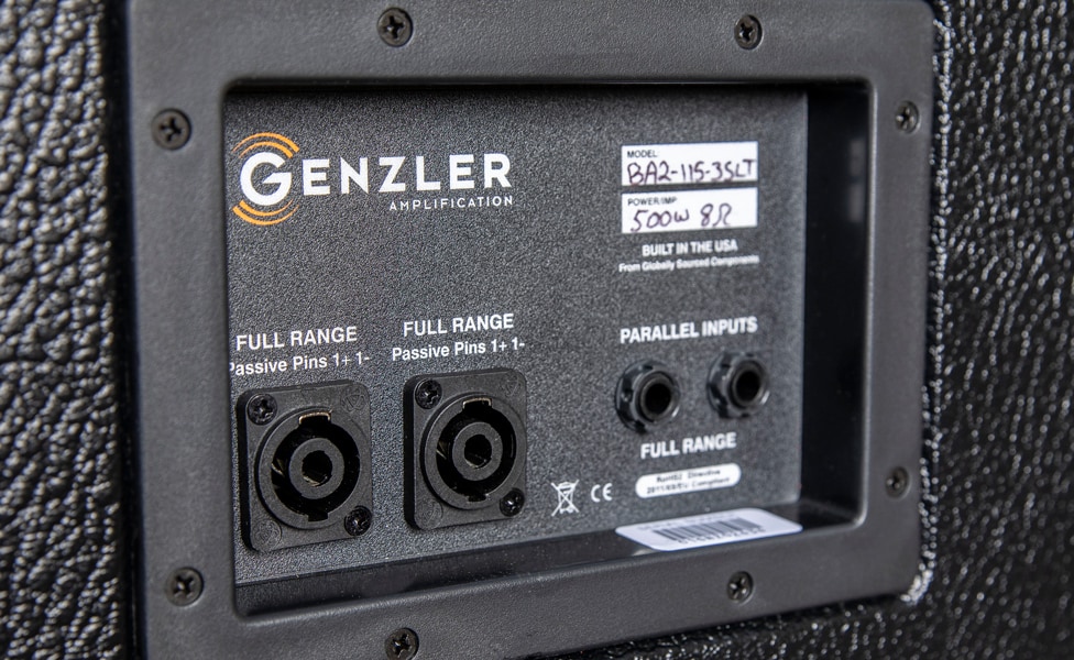 Connections on rear of Genzler Amplification Bass Array 2 cabinet