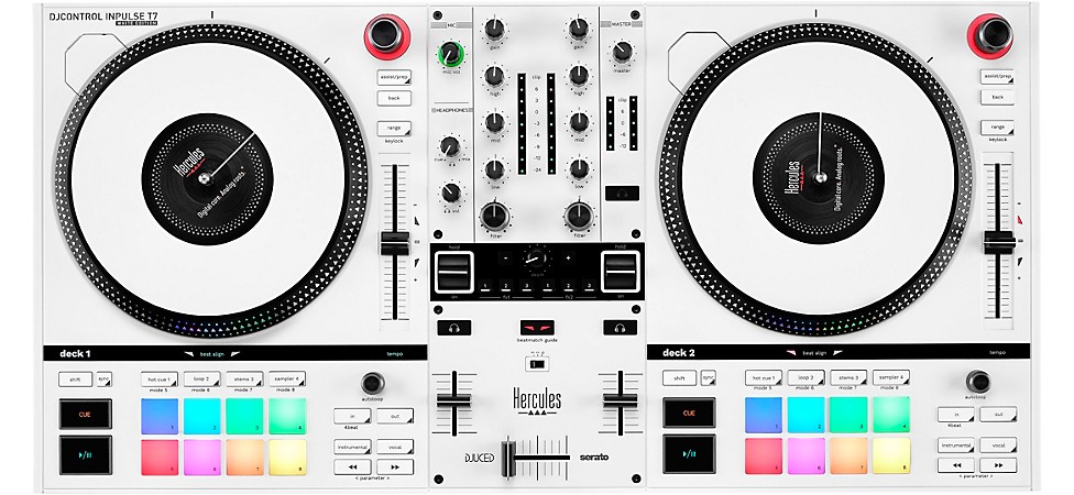 Hercules DJ DJControl Inpulse T7 2-Channel Motorized DJ Controlled in Limited-Edition White