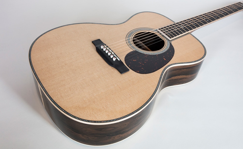 A closer look at the body of the Martin 000-42EC Crossroads Ziricote Acoustic Guitar