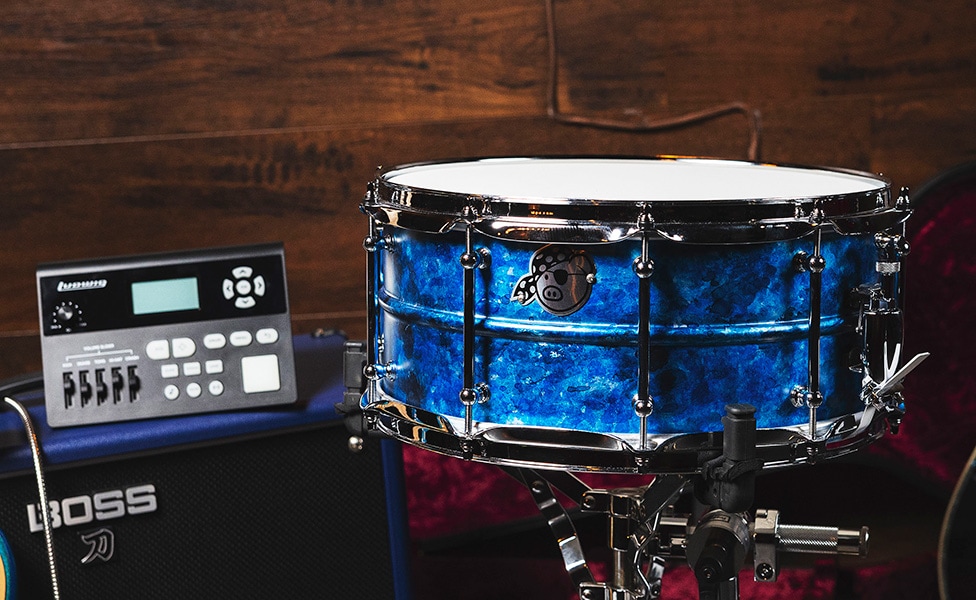 Pork Pie Seamless Aluminum Snare Drum in Blue Ice Ink