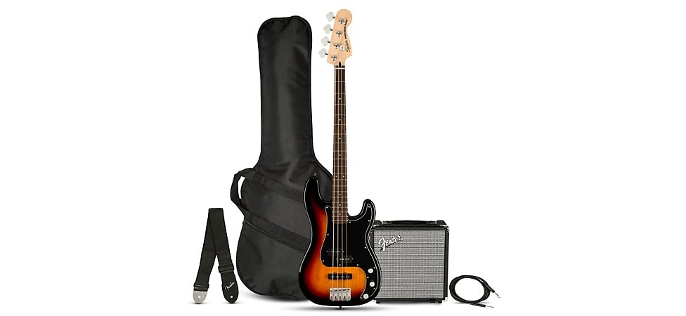 Squier Affinity Series PJ Bass Pack with Fender Rumble 15G Amp in 3-Color Sunburst