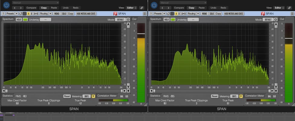 Warm Audio WA-47jr SE and FET Strummed Acoustic Guitar Spectrum Analysis Comparison