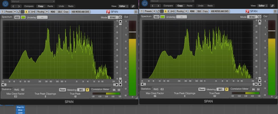 Warm Audio WA-47jr SE and FET Overdrive Electric Guitar Spectrum Analysis Comparison