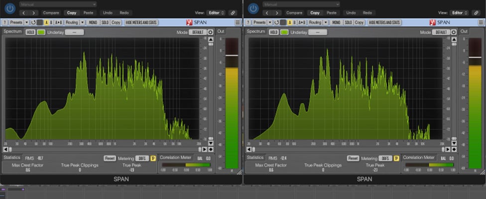 Warm Audio WA-87jr SE and FET Overdrive Electric Guitar Spectrum Analysis Comparison