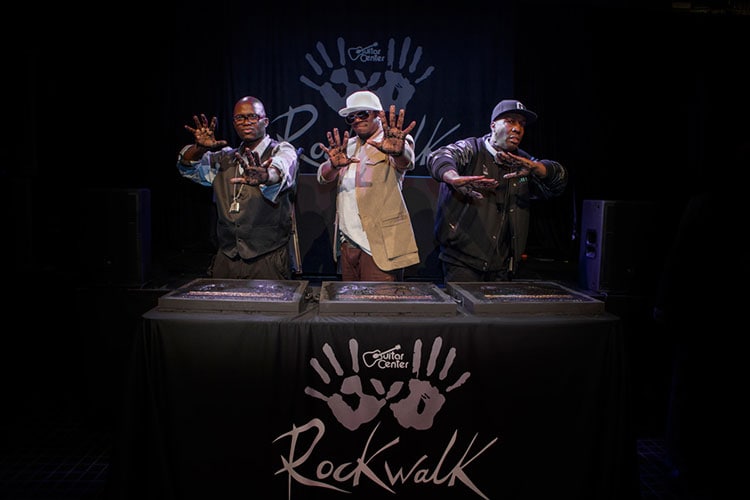 Grandmaster Flash, Grand Wizzard Theodore and Grand Mixer DXT are inducted into the RockWalk on March 6, 2014.