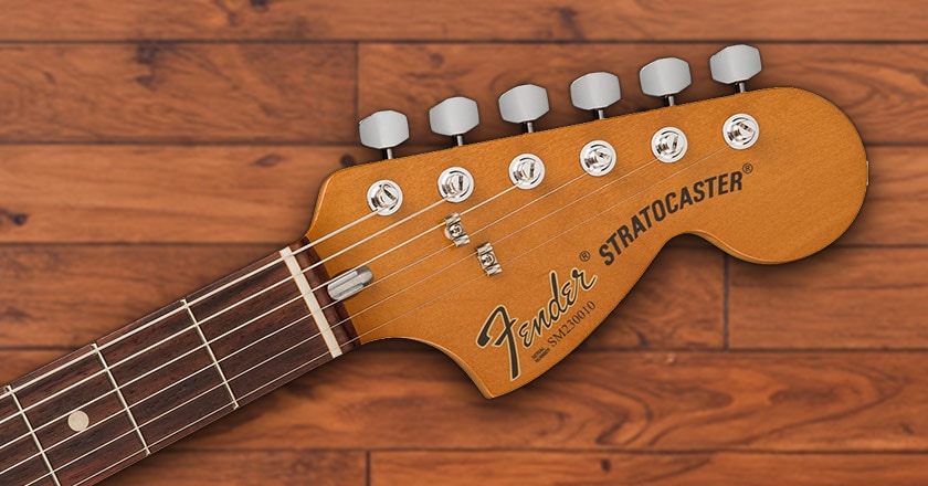 Fender 70th Anniversary Stratocaster Vintera II Guitar Antigua Headstock