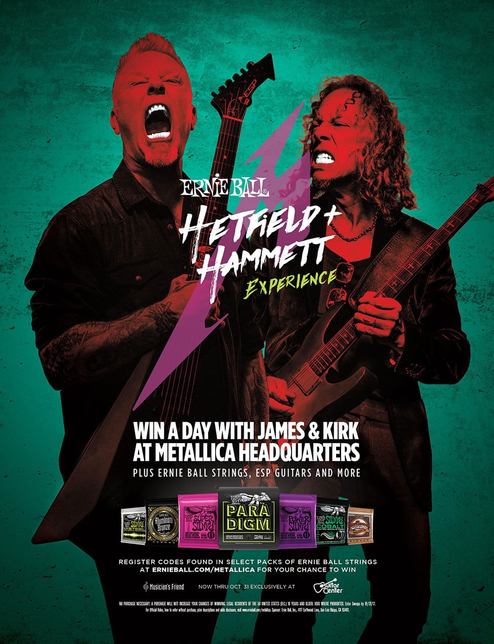 Ernie Ball Hetfield plus Hammett Experience win a day with James and Kirk at Metalica Headquarters