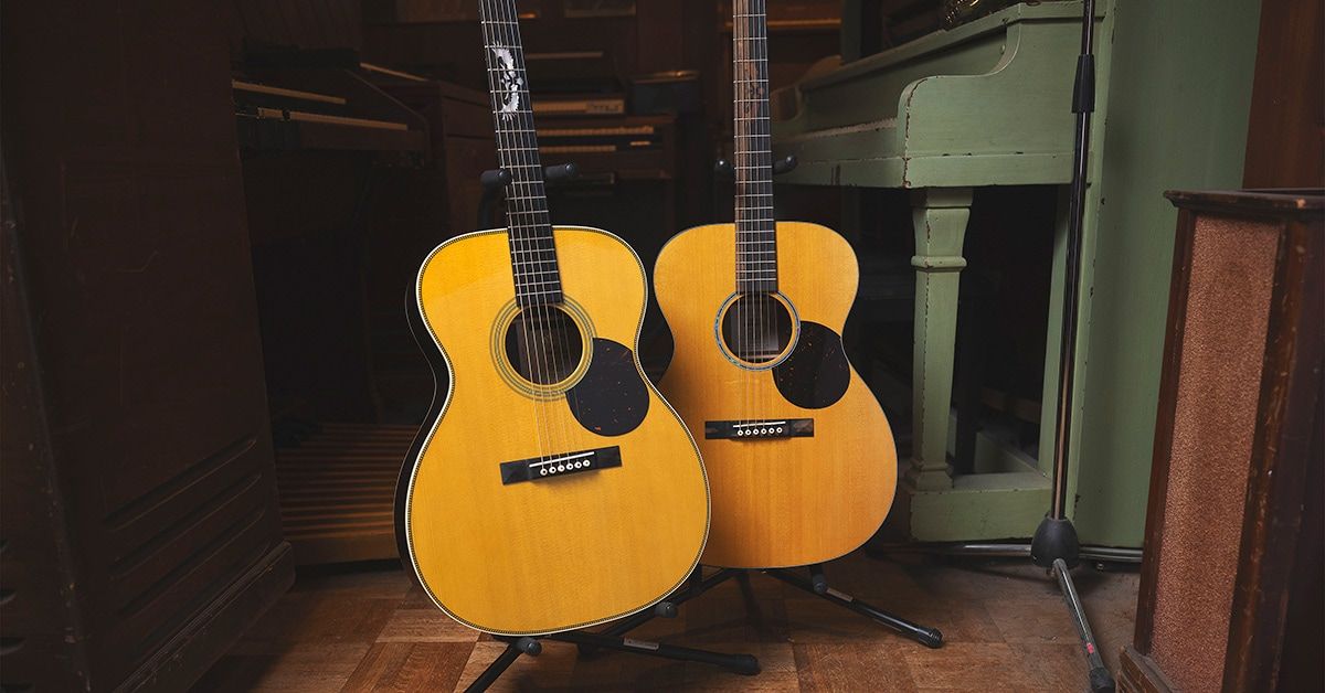 Two Martin acoustic guitars