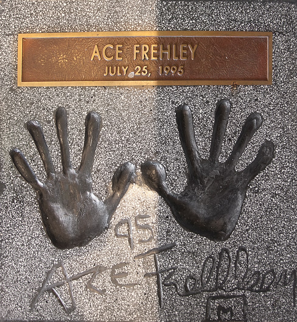 Ace Frehley's Handprints on Guitar Center Hollywood's RockWalk
