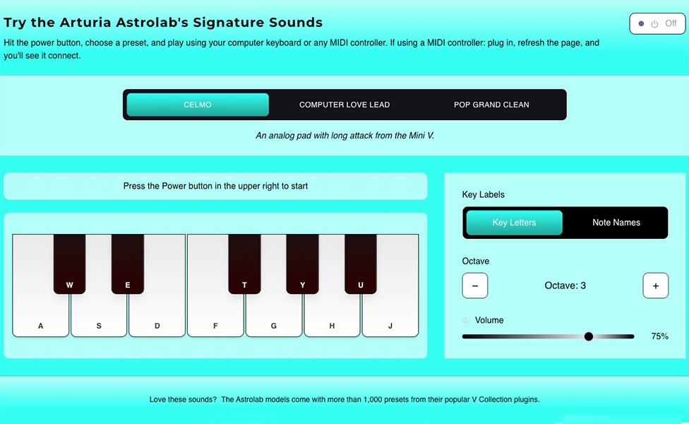 Arturia AstroLab Synthesizer MIDI Player