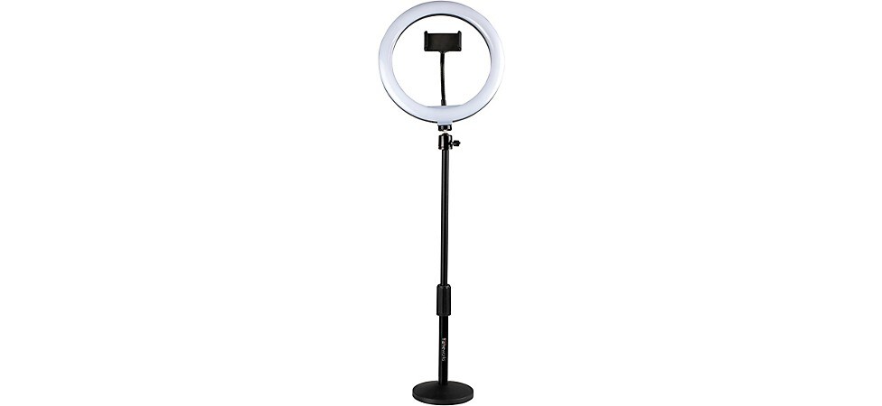 Gator 10-Inch LED Desktop Ring Light Stand with Phone Holder and Compact Weighted Base