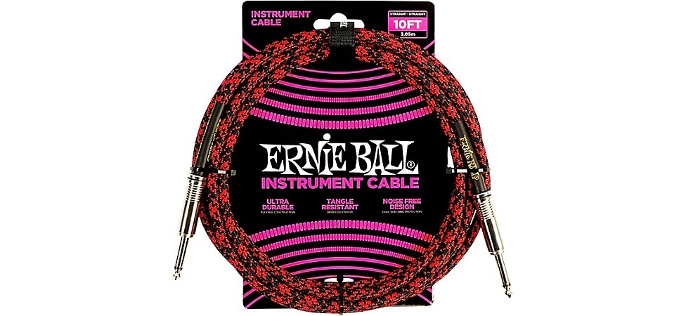 Ernie Ball Straight to Straight Instrument Cable 10ft Red/Black