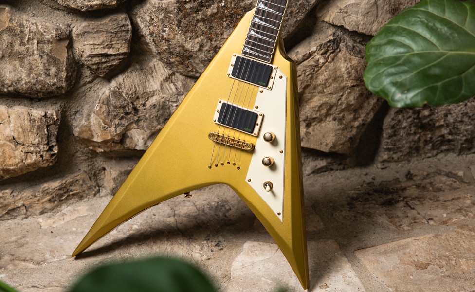 ESP LTD Kirk Hammett KH-V Electric Guitar in Metallic Gold Sparkle