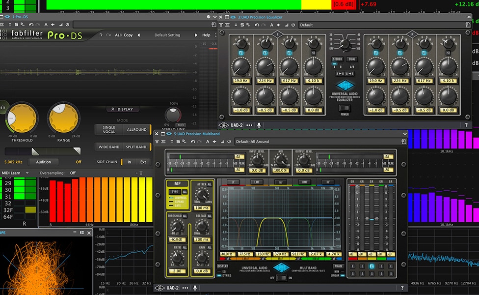 FabFilter Pro DS, UAD Precision Equalizer and UAD Multiband Equalizer Software Plug-ins