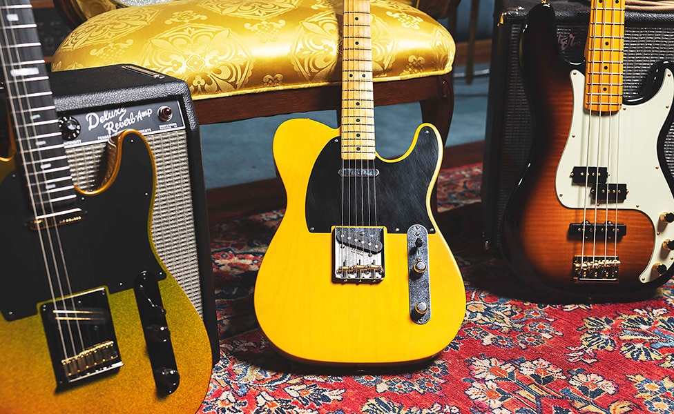 Fender 75th Anniversary American Ultra II Telecaster, Vintera Road Worn 1951 Telecaster and American Professional II PJ Bass