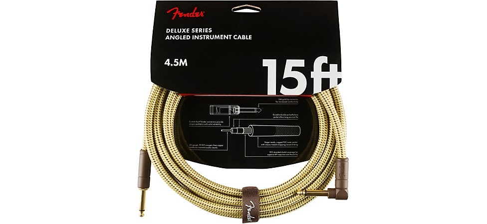 Fender Deluxe Series Straight to Angle Instrument Cable Yellow Tweed