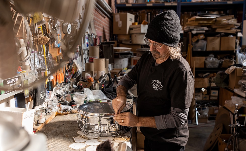 Ross Garfield "The Drum Doctor" at his Workbench