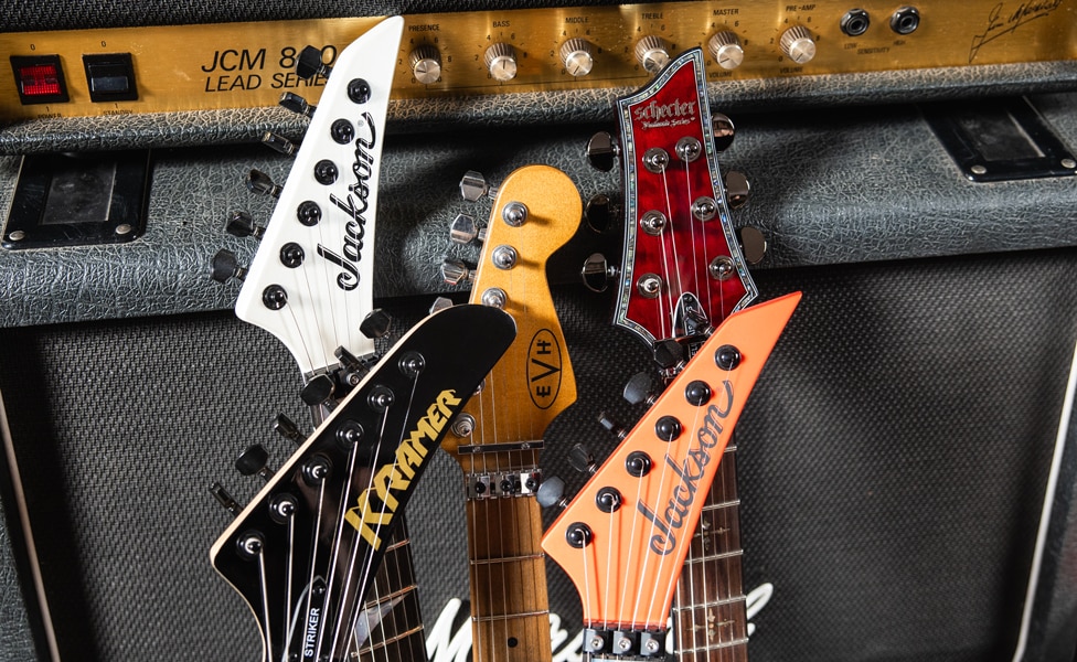 A variety of Superstrat headstocks