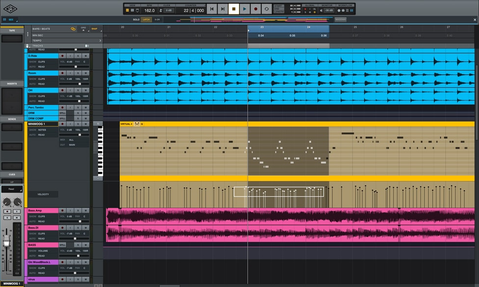 Track View in LUNA reveals extensive audio and MIDI editing capabilities