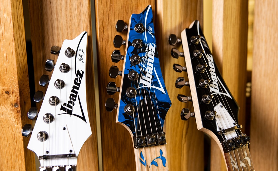 Various Ibanez JEM Guitars Headstocks