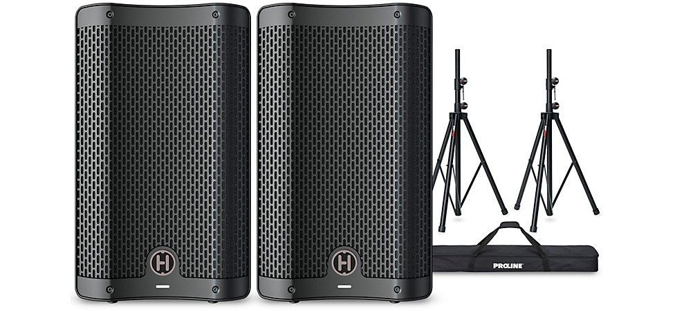 Harbinger VARI 2408 8" Powered Speakers Package with Stands