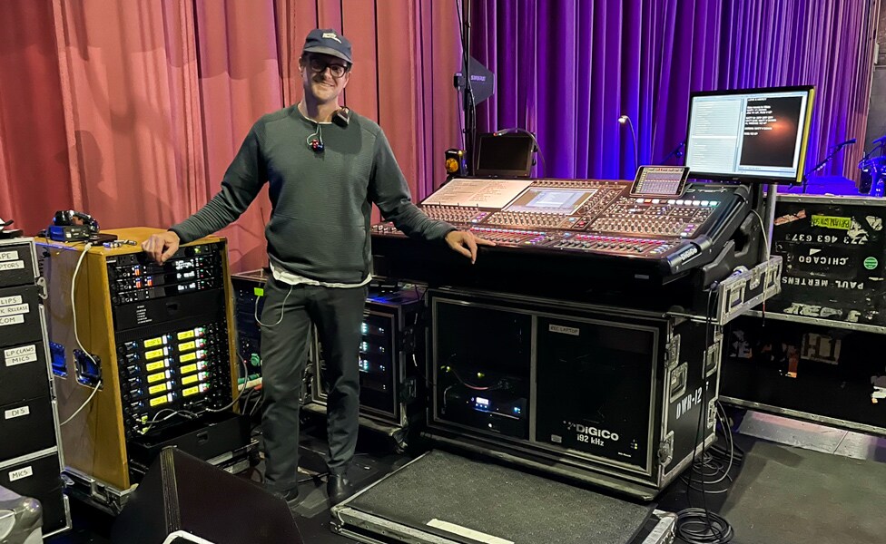 Michael Pierce in front of his DigiCo console