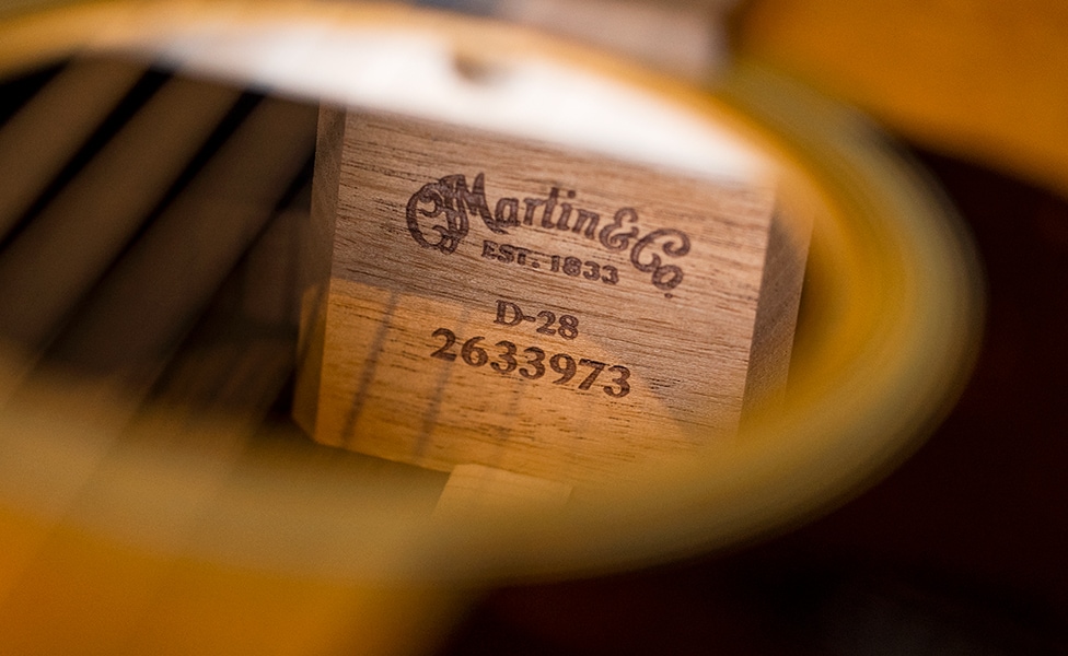A Closer Look at a Martin D-28 Sound Hole and Serial Number