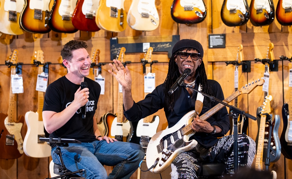 Nile Rodgers on-stage at Guitar Center Hollywood