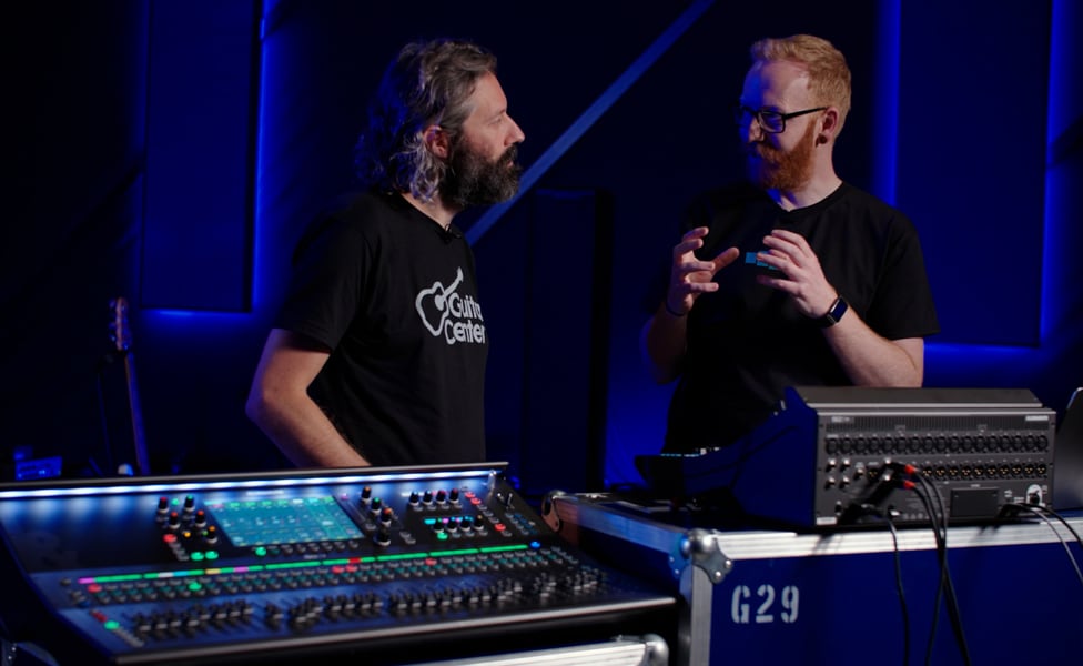 Allen & Heath's Keith Johnson and Guitar Center's Max Lauer-Bader discussing the RackUltra FX Engines in the new SQ+ Series