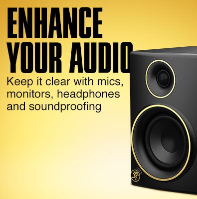 Enhance your audio. Keep it clear with mics, monitors, headphones and soundproofing.