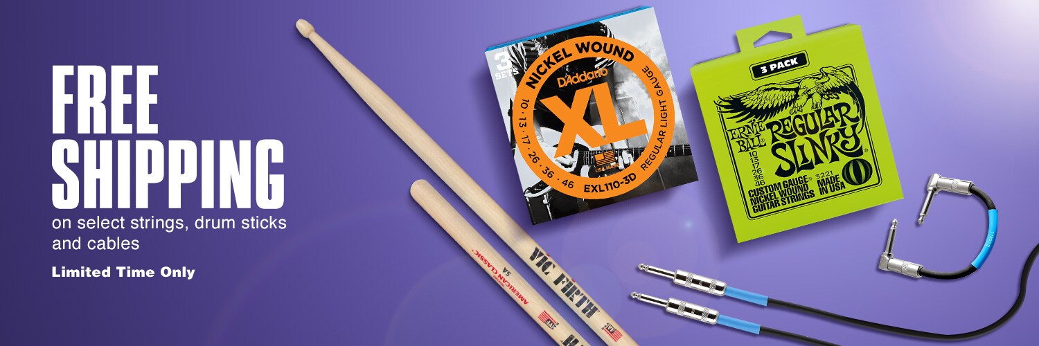 Free Shipping on select Strings, drum sticks, and cables. Limited Time Only.