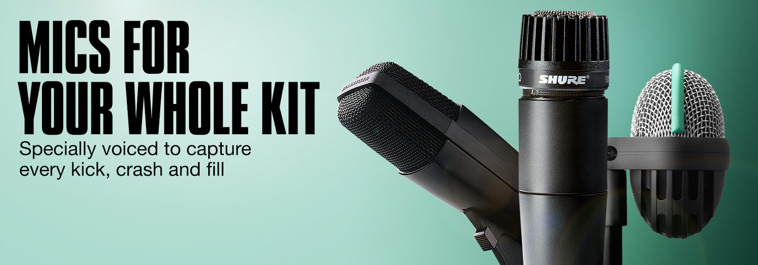 Mics for your whole kit. Specially voiced to capture every kick, crash and fill
