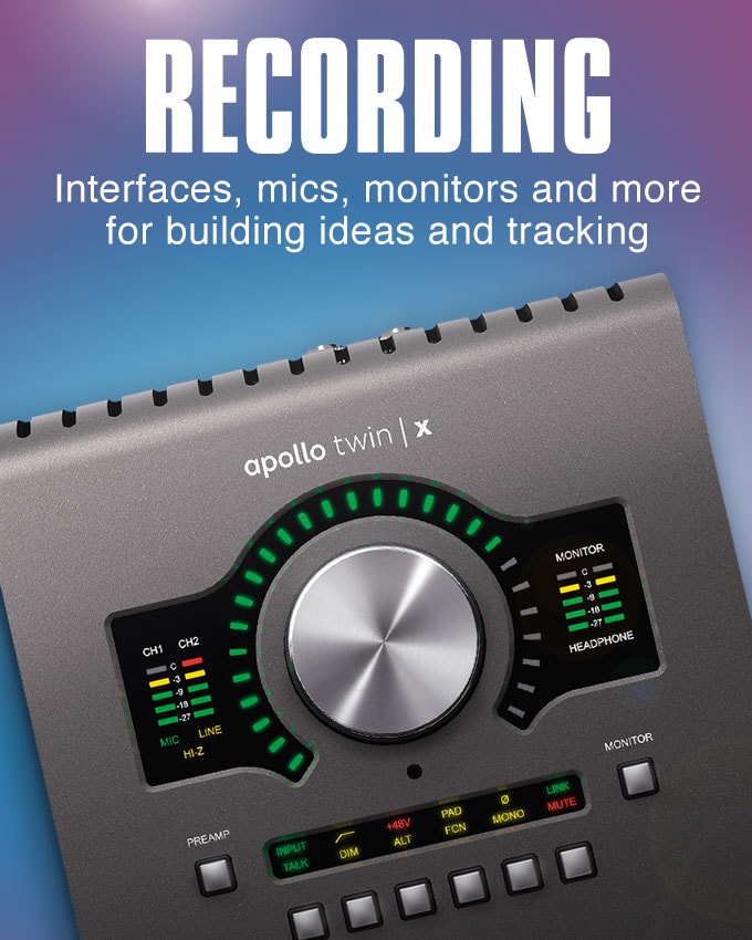 Recording. Interfaces, mics, monitors, and more for building ideas and tracking