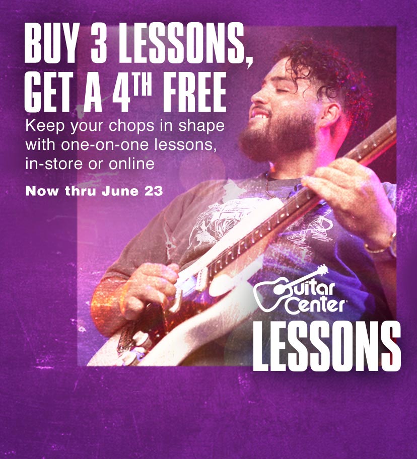 Buy 3 lessons, get a forth free. Keep you chops in shape with one on one lessons, in store or online. Now thru June 23.