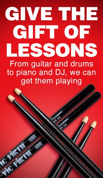 Give the gift of Lessons. From guitar and drums to piano and DJ, we can get them playing