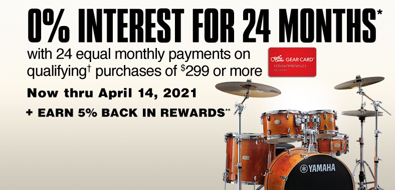 0 percent interest for 24 months with equal monthly payments on qualifying purchases of 299 dollars or more. Now thru April 14. Earn 5 percent back in rewards.