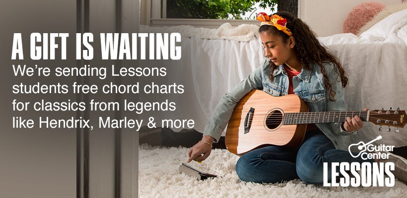 A gift is waiting. We're sending Lessons students free chord charts for classics from legends like Hendrix, Marley and more