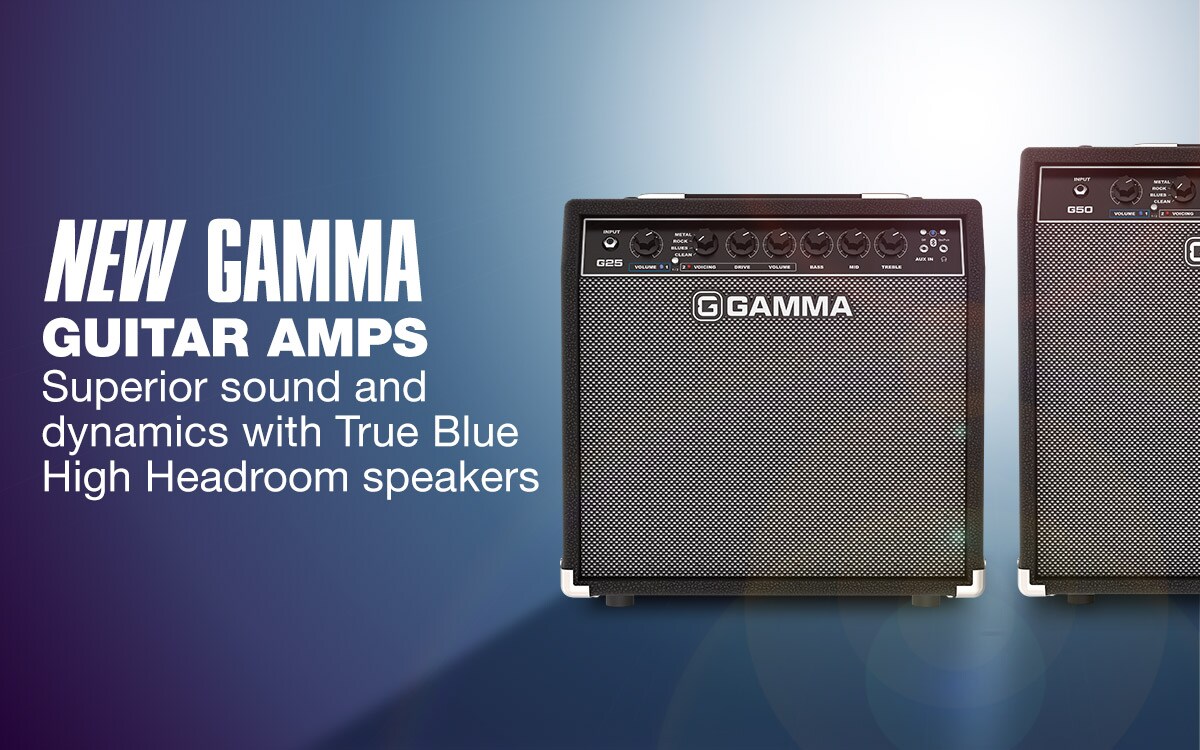 New Gamma guitar amps. Superior sound and dynamics with True Blue High Headroom speakers