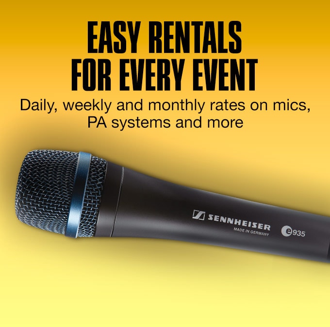 Easy rentals for every event. Daily, weekly and monthly raties on mics, PA systems and more