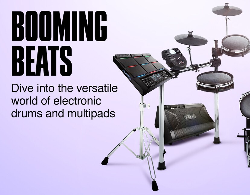 Booming Beats. Dive into the versatile world of electronic drums and multipads.