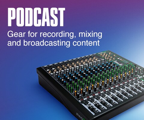 Podcast. Gear for recording, mixing and broadcasting content.
