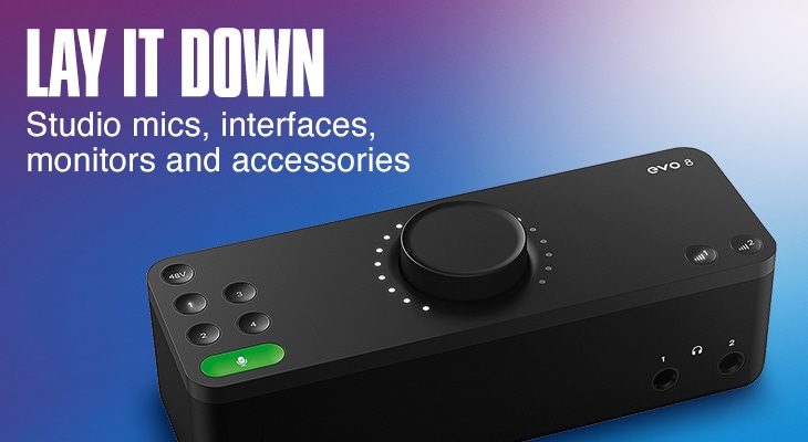 Lay it down. Studio mics, interfaces, monitors and accessories.