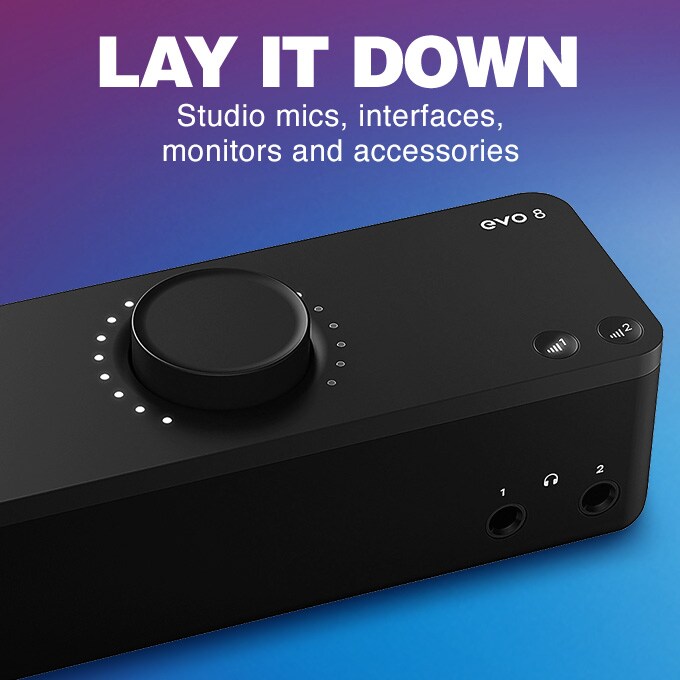Lay it down. Studio mics, interfaces, monitors and accessories.