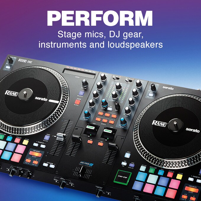 Perform. Stage mics, DJ gear, instruments and loudspeakers.