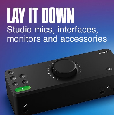 Lay it down. Studio mics, interfaces, monitors and accessories.