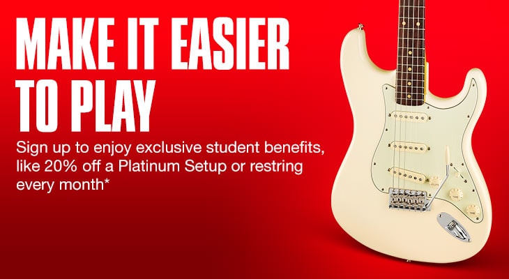 Make it easier to play. Sign up to enjoy exclusive student benefits, like 20% off a Platunum Setup or restring every month*