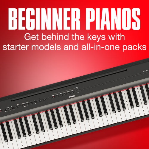 Beginner pianos. Get behind the keys with starter models and all-in-one packs.